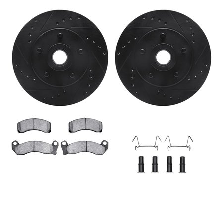 DYNAMIC FRICTION CO 8312-56017, Rotors-Drilled, Slotted-BLK w/ 3000 Series Ceramic Brake Pads incl. Hardware, Zinc Coat 8312-56017